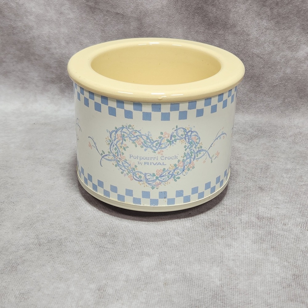 Vintage 1988 Rival Potpourri Crock Electric Warmer Blue Floral Heart 3206/1
